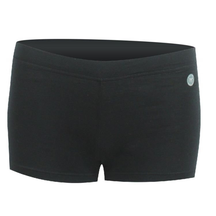 Černé dámské merino šortky Lasting BETA detail V-střihu v pase. Šortky ze 100% funkční Merino vlny na bílém pozadí.